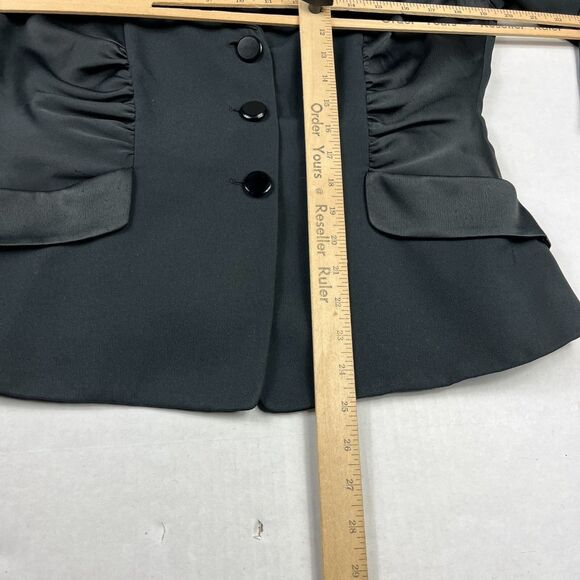 Armani Collezioni Black Satin Trim Classic Blazer 12 Ruched 3/4 Sleeve Jacket - Picture 4 of 13
